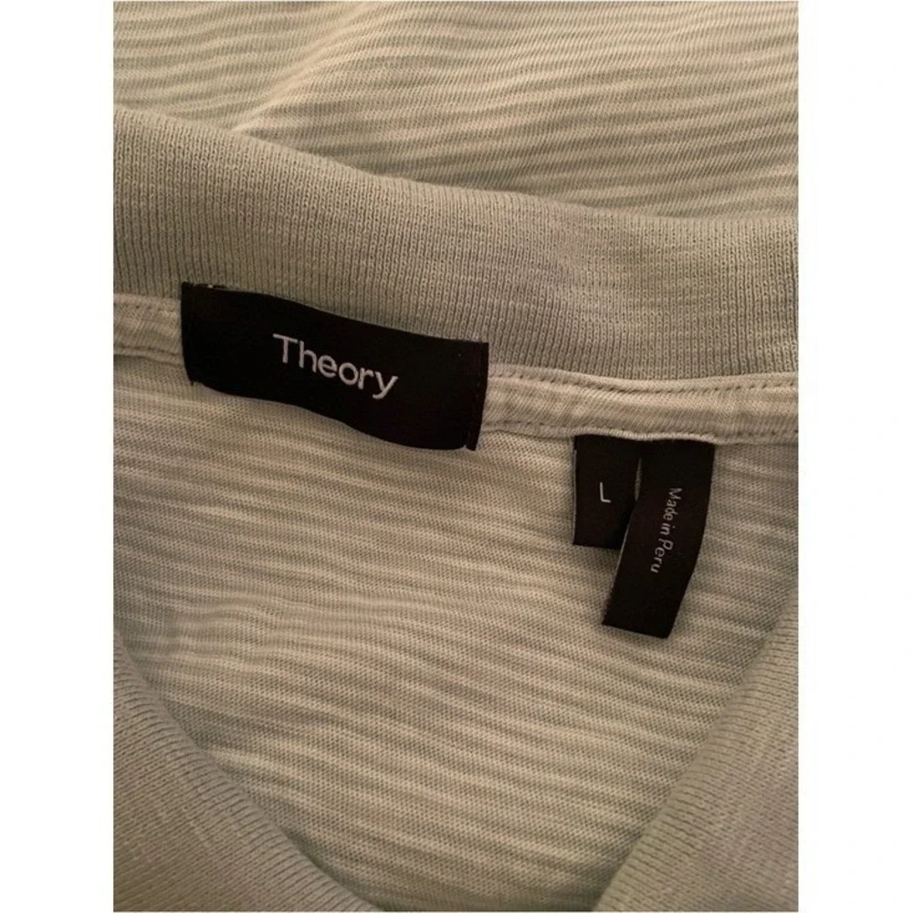 Theory‎ Men's Mint Green White Striped Cotton Quarter Collared Polo Shirt Size L